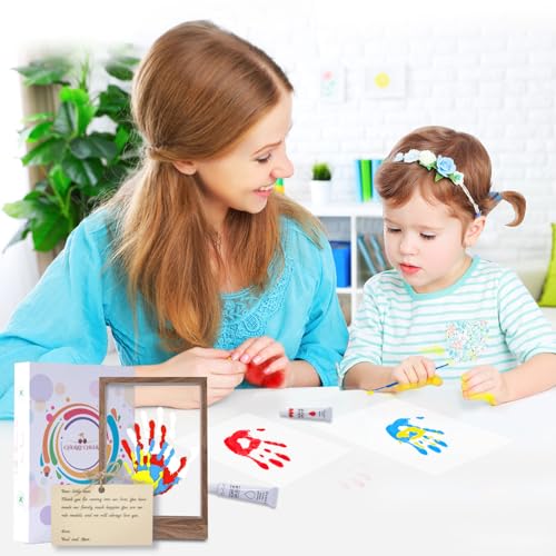 CHERRY CHEERS Family Handprint Kit with Light, Handprint Keepsake Frame, Wooden Led Light, Easy Install, No Need Screw etc, Non-Toxic Paints (Brown) - color: Brown