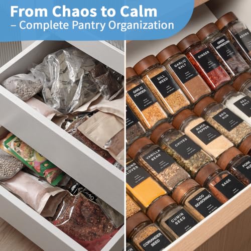 Glass Spice Containers for Kitchen: 14P 4oz Dishwasher Safe Jars | Durable Glass Jars for Cooking Enthusiasts- Airtight Acacia lid 500X Open-Close no Loose - Gift/Daily Use for Housewives