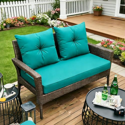 ARTPLAN Loveseat Patio Deep Seat Cushions 46"x24"x5" Bench Pad,Lake Blue | High-density foam fill, solution-dyed UV water repellent fabric, zipper removable cover fits patio swing & bench furniture - color: Aqua