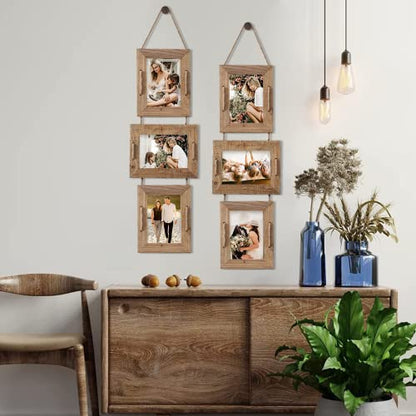 5x7 Collage Picture Frames, 3 Opening, Solid Wood, Brown, 2 Pack | Wall-Mounted Hanging Design, Displays 4x6 Photos with Mat or 5x7 Photos Without Mat, Three-Opening Layout - color: Brown