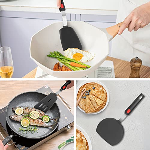 Hotec Silicone Spatula Turner and Stainless Steel Tongs for Cooking