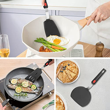 Hotec Silicone Spatula Turner and Stainless Steel Tongs for Cooking