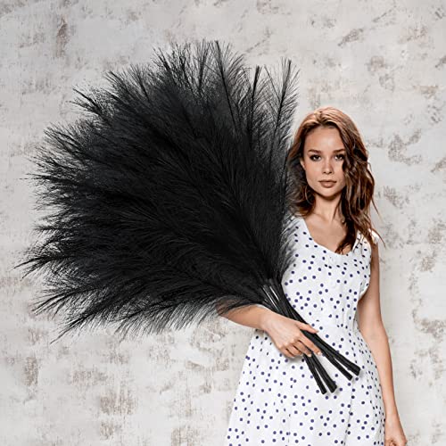 8 Pcs 38''/97cm Tall Faux Large Pampas Grass Decor, Black | Artificial pompous pompas, fluffy fake plants, floor vase filler, or wedding kitchen home boho decorations