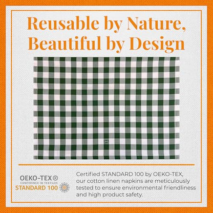 Premium Gingham Check Cloth Placemats by Carlo Lamperti Italy (Set of 4) 100% Cotton Green Plaid Place Mats, 20x14 Jacquard Woven Cloth Stain Release Fabric for Dining Table, Machine Wash - color: Oregano
