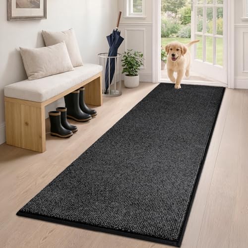 PURRUGS Hallway Runner Rug, 24" x 59", Heathered Charcoal | Machine Washable, Non-Slip, Waterproof TPR Backing, Super Absorbent, Low Profile, For Hallway, Kitchen, and Entryway - color: Heathered Charcoal, size: 24" X 59" (Runner)