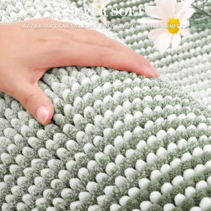Bathroom Rugs Sets 3 Piece, Toilet Rugs U-Shaped Contour Bath Mat Set, Striped Absorbent Non Slip Chenille Shower Mat, Greyish Green - color: Greyish Green, size: 20"x32"+16"x24"+U Shape 20"x24"