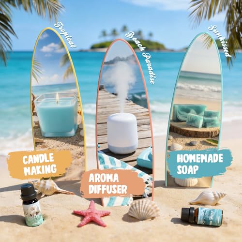 ARVIDSSON Summer Essential Oils Set, Tropical Fragrance Oil for Diffuser, Soap and Candle Making - Ocean Breeze, Pina Colada, Fresh Cotton, Pink Sand, Plumeria, Coconut, Scented Oil for Home - color: Light Blue