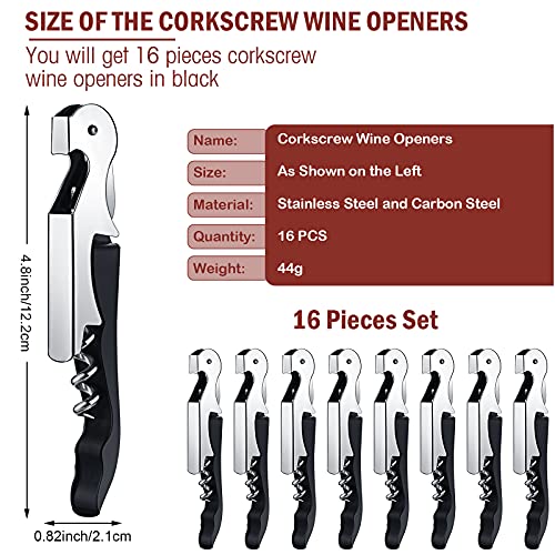 Honoson 16 Pieces Wine Keys for Severs Opener Travel Corkscrew Wine Bottle Opener Waiter Beer Bartender for Wedding Home Office Kitchen Restaurant Bar Applications (Black)