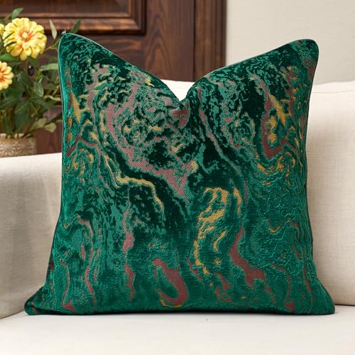 Throw Pillow Cover 20x20, Emerald Velvet Pillow Cover for Modern Decor | Neutral Patterned Decorative Accent for Couch Sofa Living Room Bedroom, Square Jacquard Cushion Cover with Luxury and Visual - color: Emerald Green, size: 20" x 20" (Pack of 1)