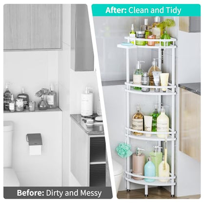 HapiRm Standing Corner Shower Caddy - 4 Tier Large Capacity, White | Shower Organizer Corner with Soap Holder and 4 Hooks, Rustproof Bathroom Storage Shelves with Adhesives - size: 4-tier