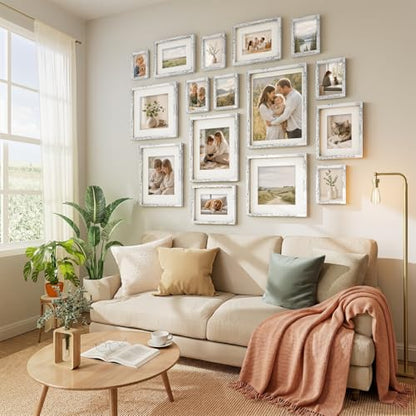 Vittanly Solid Wood 8x10 Picture Frames Set of 4, Distressed White | 5x7 Picture Frame with Mat, Gallery Wall Frame Set, 8 x 10 Frame for Wall & Tabletop Display, Family, Pet, Christmas - color: Distressed White, size: 8x10