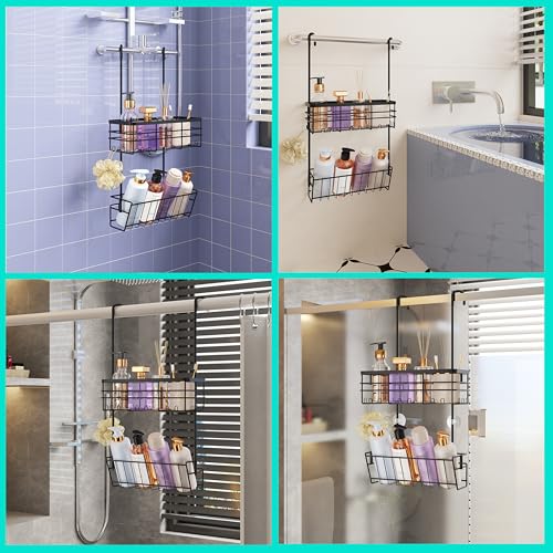 HapiRm Hanging Shower Caddy Organizer - No Drilling Shower Organizer with Inclined Shelf, Rustproof & Waterproof 304 Stainless Steel Bathroom Caddy - Black - color: Black-Inclined Shelf