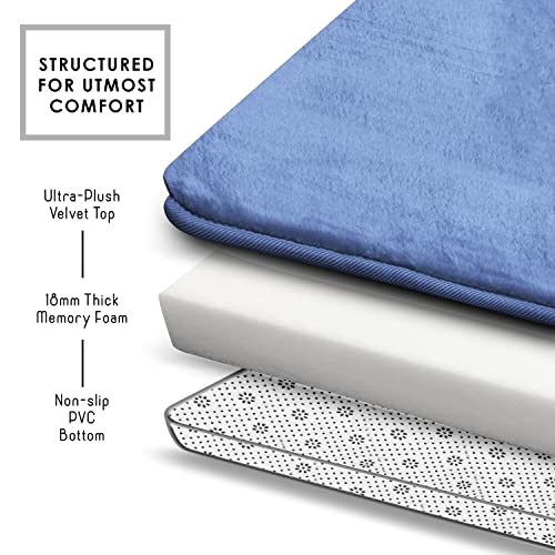 Clara Clark 3 Piece Bathroom Rugs Bath Mat Set, Velvet Memory Foam Bath Mats for Bathroom - Non-Slip, PVC Backing Bath Rugs, Washable - Dries Quickly, Blue - color: Calm Blue