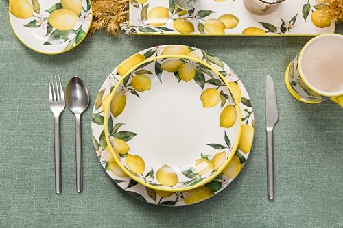 Bico Lemon Dreams Pasta Bowls, 35oz Salad Bowl Set of 4, Large Ceramic Serving Dinner Bowls for Soup and Cereal, Microwave and Dishwasher Safe, Gift for Housewarming and Thanksgiving - color: Lemon Dreams