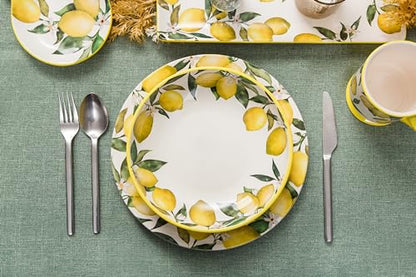 Bico Lemon Dreams Pasta Bowls, 35oz Salad Bowl Set of 4, Large Ceramic Serving Dinner Bowls for Soup and Cereal, Microwave and Dishwasher Safe, Gift for Housewarming and Thanksgiving - color: Lemon Dreams