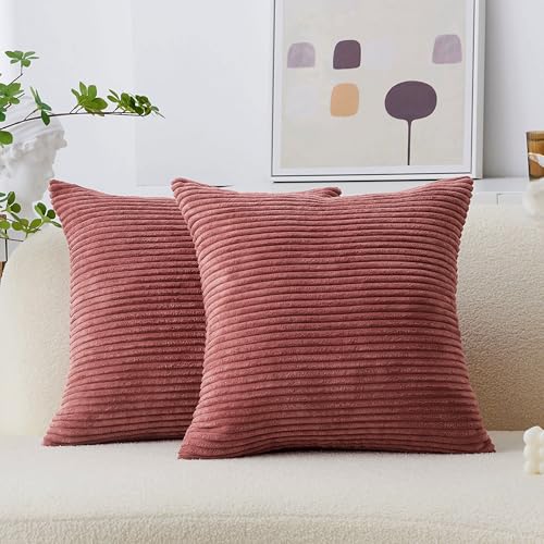 Home Brilliant Set of 2 Throw Pillow Covers Striped Velvet Couch Pillow Cushion Covers Decorative Throw Pillows for Bed, 40 x 40cm, 16 x 16 Inch, Dry Rose Pink - color: Dry Rose Pink, size: 16" x 16" (Pack of 2)