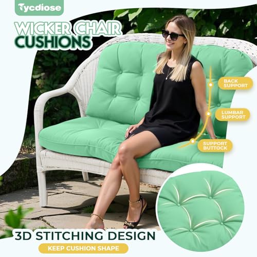 All Weather Outdoor Wicker Chair Cushions of 3 Pieces, Waterproof Outdoor Wicker Chair Cushion for Patio Furniture Loveseat Settee Bench, 1 Loveseat and 2 U-Shaped Thickened Cushions, Cyan - color: Cyan