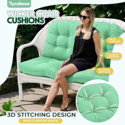 All Weather Outdoor Wicker Chair Cushions of 3 Pieces, Waterproof Outdoor Wicker Chair Cushion for Patio Furniture Loveseat Settee Bench, 1 Loveseat and 2 U-Shaped Thickened Cushions, Cyan - color: Cyan