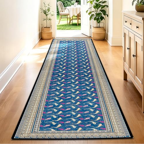 Washable Corridor Runner Rug, Non-Slip Hallway Rug with Upgrade Rubber Backing, Stain Resistant Faux Wool Distressed Carpet for Bedroom Kitchen Laundry Corridor Balcony (Fish, 94.5" x 23.6") - color: Fish, size: 1'11" x 7'11" (Runner)