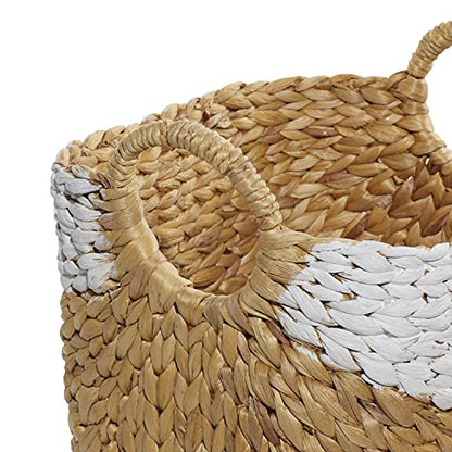 Deco 79 Seagrass Handmade Two Toned Storage Basket with Handles, Set of 3 19", 17", 15"W, Brown - size: 19" x 17" x 15"