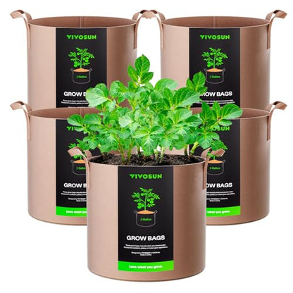 VIVOSUN 5-Pack 3 Gallon Plant Grow Bags Fabric Pots with Handles | 300G Thickened Nonwoven Fabric, Excellent Drainage, Healthy Root Growth, BPA-Free, Reusable - color: Tan, size: 3 Gallons
