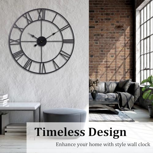 30 Inch Wall Clock for Living Room Decor, Black Roman Numeral | Silent Non Ticking, Battery Operated, Durable Metal Wall Clock for Dinning Room,Entryway,Home Office & Fireplace Decor