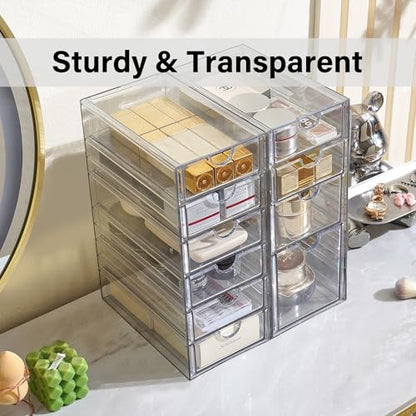 Prsildan Hair Accessories Organizer Acrylic Drawer with 10 Drawers | Clear, Craft Art Supply Storage, For Office Desk Bathroom Vanity Countertop, Set of 2 - size: 10 Drawers