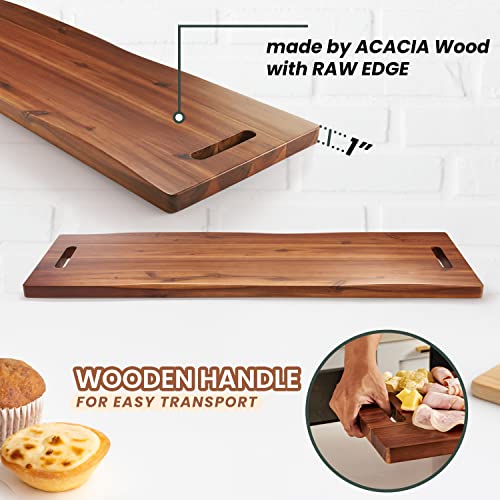 TIDITA 36" Large Acacia Wood Charcuterie Board, Built-in Handles, Raw Edge | Dual-sided Design, Extra Long Wooden Serving Cheese Boards, Rectangular Serving Platter for Meat Steak, Cracker Appetizers - color: Acacia, size: 36" x 9.8" x 1"