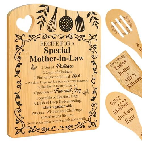 Mother in Law Birthday Gift, Gifts for Mother in Law Cutting Board | Mothers Day Christmas Gift for Mother in Law, Recipe for A Special Mother in Law Gifts, Bamboo Cutting Board with Spoon - color: Mother in Law
