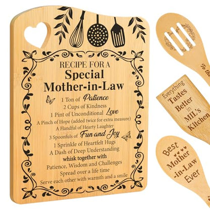 Mother in Law Birthday Gift, Gifts for Mother in Law Cutting Board | Mothers Day Christmas Gift for Mother in Law, Recipe for A Special Mother in Law Gifts, Bamboo Cutting Board with Spoon - color: Mother in Law