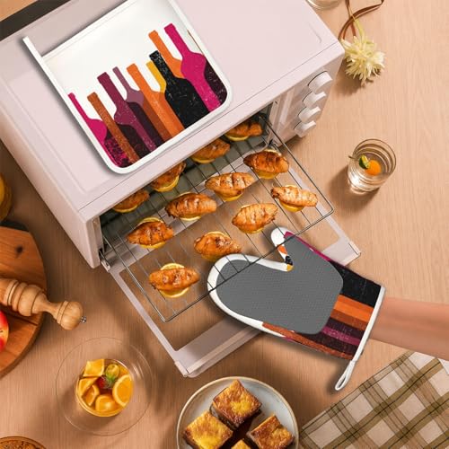Red Wine Bottle Oven Mitt and Pot Holder with Silicone Heat Resistant Kitchen for Cooking BBQ Baking Grilling Cooking Protection - color: Red Wine Bottle