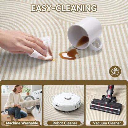 Hallway Kitchen Runner Rug Non-Slip Low Pile Washable Rug Beige 2x5ft | Soft Entryr Mat Carpet TPR Backing , Thin Profile, Abstract Pattern for Bedroom, Bathroom, Entryway Long Runners, Easy Clean - color: Beige, size: 2' x 5'