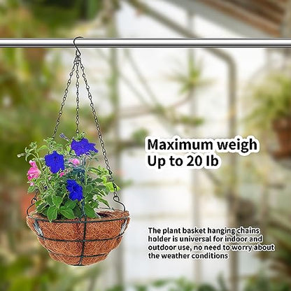 12 Pcs 15.7 inch Hanging Basket Chains 3 Point with Hooks, Black | Flower Pot Chains for Hanging Baskets, Plant Hanger Replacement Chain for Planters, Garden, Bird Feeders, Indoor & Outside
