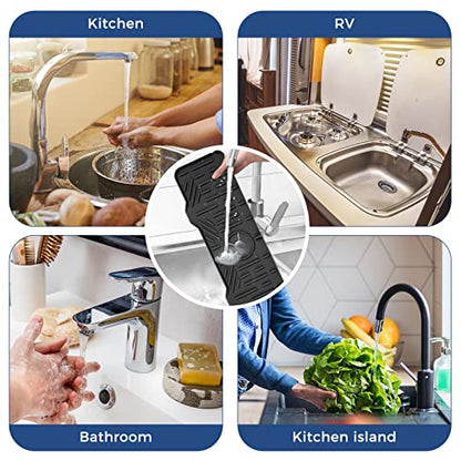 BFONS XL Silicone Faucet Handle Drip Catcher Tray, 18.1in x 5.7in x 0.79in, Black - size: Black(1Pack): 18.1"x5.7"