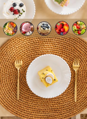 6 Inch White Porcelain Beaded Dessert Plates Set of 12 | Round Shape,Ceramic,Small,Dinner Serving Dishes,for Appetizer,Cake,,Snacks,Fruits, Microwave, Dishwasher,Oven Safe - size: 6 Inch - 12P