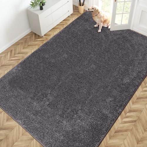 PURRUGS Area Rug, 72" x 108", Light Grey-Dark Grey | Machine Washable, Non-Slip, Waterproof TPR Backing, Super Absorbent, Low Profile, For Living Room, Bedroom, and Mudroom - color: Light Grey-dark Grey, size: 72 x 108-Inch