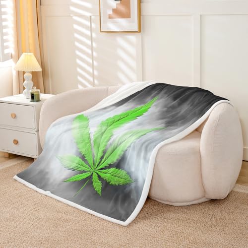 Erosebridal Leaves Flannel Blanket,Leaf Sherpa Blanket, Herb Botanical Bed Blanket for Kid Teens Boys Teens, Grey Grunge Style Plush Blanket, Green Baby 30"x40" - color: Jcxs946, size: Baby(30"x40")