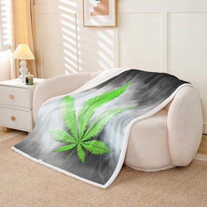 Erosebridal Leaves Flannel Blanket,Leaf Sherpa Blanket, Herb Botanical Bed Blanket for Kid Teens Boys Teens, Grey Grunge Style Plush Blanket, Green Twin 60"x80" - color: Jcxs946, size: Twin(60"x80")