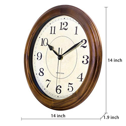 Kesin Wall Clock Wood 14 Inch Silent Wall Clocks Large Decorative | Battery Operated Non Ticking Analog Retro Clock for Living Room, Kitchen, Bedroom