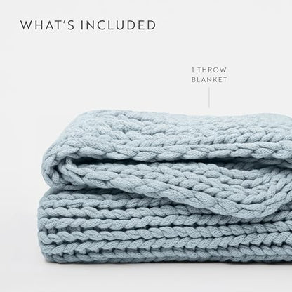 Merit Linens Chunky Knit Throw Blanket - One Size Light Blue - color: Chunky Hand-knit Light Blue