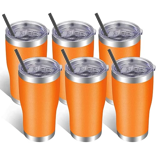 VEGOND 20oz Tumbler Stainless Steel Tumbler Cup with Lid And Straw Vacuum Insulated Double Wall Travel Coffee Mug(Orange 6 Pack) - color: Orange, size: 6 Count (Pack of 1)