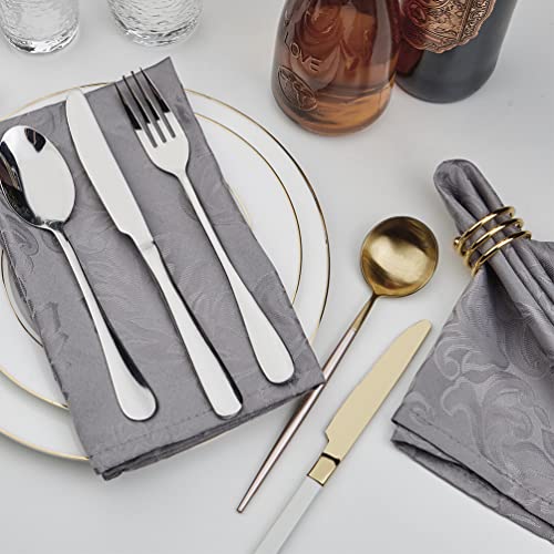 Grey Jacquard 17x17 Square Polyester Cloth Napkins Set of 8 | Waterproof, Stain Resistant, Shrink Proof, Washable, fabric, Outdoor, Dining, Wedding, Kitchen, Party, Banquet, Reusable - color: Gray(01)