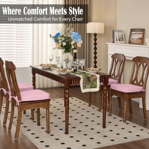 Dining Chair Cushions, Pink, 17"x16", Set of 4 | 2" Cooling Gel High-Density Foam, Chair Pads with Ties, Non-Slip Bottom, Removable Washable Cover, For Dining and Kitchen - color: Pink, size: 4 Count (Pack of 1)