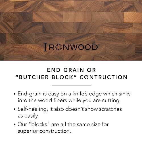Ironwood Gourmet Large End Grain Prep Station Acacia Wood Cutting Board, 14 x 20-Inch, Brown - size: 20"L x 14"W