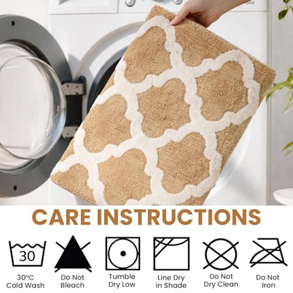 C23 Bathroom Rug Set of 2 (20"x32" & 16"x24") - 2200 GSM Ultra-Absorbent Plush Bath Mats Beige & White - color: Beige/White
