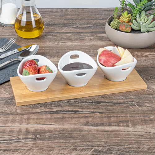 Restaurantware 6 oz Rectangle White Bamboo Porcelain Basket Bowl Set - size: Triple set, style: Basket
