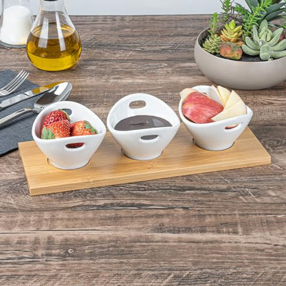 Restaurantware 6 oz Rectangle White Bamboo Porcelain Basket Bowl Set - size: Triple set, style: Basket