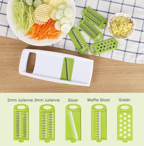 NACOLUS 5 in 1 Mandoline Slicer Vegetable Slicer Mandolin Multi Blade Potato Veggie Slicer Vegetable Cutter Julienne Shredder Potato Slicer Green - color: Green