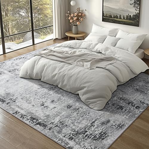 Kelarea Washable Area Rug 5x7, Non-Slip Low Pile Abstract Grey | Water & Stain Resistant, Pet Friendly, Easy Clean, Ultra Soft, for Living Room, Bedroom, Nursery, Ofiice - color: Light Grey, size: 5' x 7' (Rectangular)