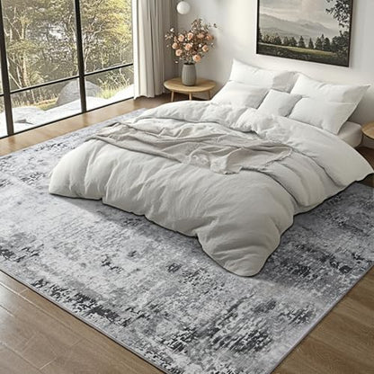 Kelarea Washable Area Rug 5x7, Non-Slip Low Pile Abstract Grey | Water & Stain Resistant, Pet Friendly, Easy Clean, Ultra Soft, for Living Room, Bedroom, Nursery, Ofiice - color: Light Grey, size: 5' x 7' (Rectangular)